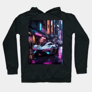 Futuristic car in a cyberpunk neon city Hoodie